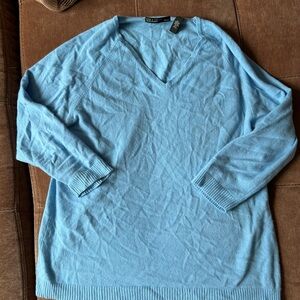 Lord & Taylor Light Blue V-Neck 2 ply Cashmere Sweater